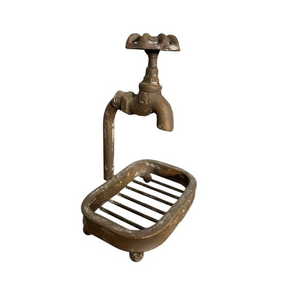CAST‎ IRON EUC WATER FAUCET SINK COUNTER SOAP DISH HOLDER COUNTRY DECOR - Picture 2 of 4